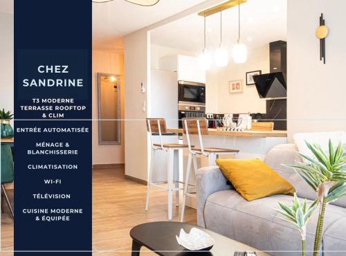 Chez Sandrine T3 moderne, terrasse rooftop & clim