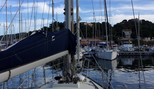 Sail boat at berth island of Porquerolles